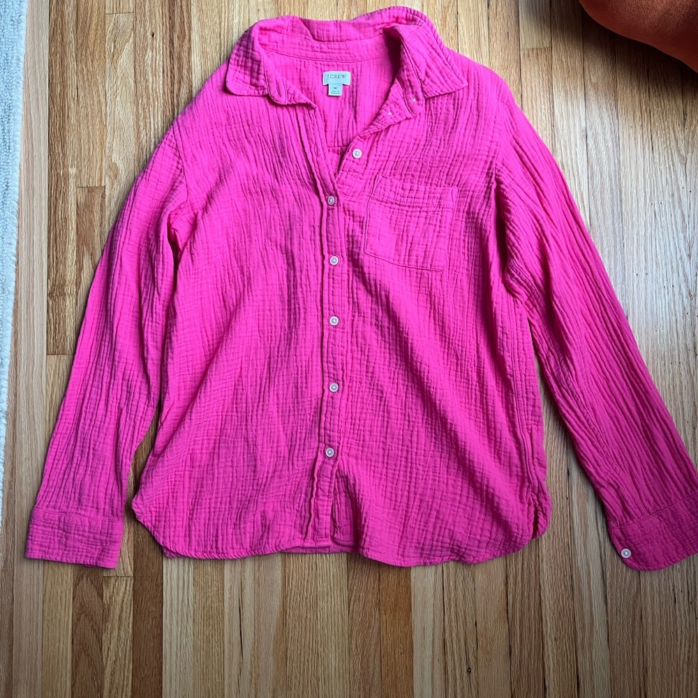 J. Crew hot pink button up shirt